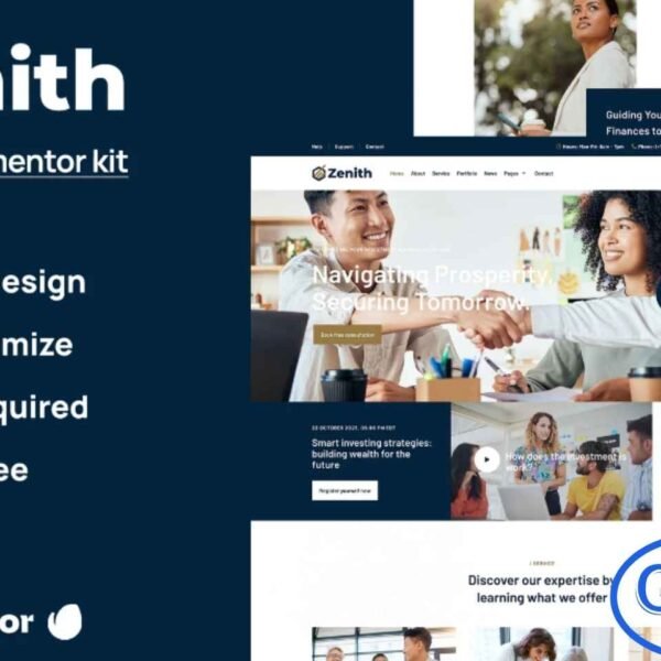 Zenith – Investment & Business Opportunity Elementor Template Kit Zenith is a professional and SEO-friendly Elementor Template Kit crafted for investment companies, financial services, and business opportunity websites. Featuring a clean, modern, and highly intuitive layout, this kit makes it easy to build a trustworthy and conversion-focused online presence. Designed to work seamlessly with the free version of Elementor, Zenith is fully reusable and optimized for a wide range of industries including investment firms, finance, consulting, capital management, funding solutions, and business opportunity platforms.