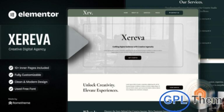 Xereva – Creative Digital Agency Elementor Template Kit Xereva is a sleek and modern Elementor Template Kit designed specifically for creative digital agencies, branding studios, and freelance professionals. Featuring a bold, minimal, and dark-style aesthetic, this kit provides a perfect platform to showcase portfolios, services, and agency achievements. With a fully responsive layout, Xereva ensures your website looks stunning across all devices.