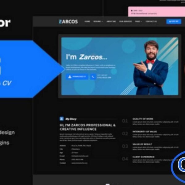 Zarcos – Professional Resume & CV Elementor Template Kit Zarcos is a sleek and modern Elementor Template Kit designed for creating professional resumes, CVs, and personal portfolio websites. Ideal for job seekers, freelancers, and creative professionals, Zarcos helps you showcase your skills, experience, education, and achievements with a polished and visually appealing layout.