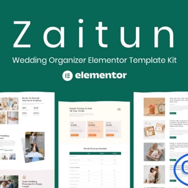 Zaitun – Wedding Organizer Elementor Template Kit Zaitun is a beautifully crafted Elementor Template Kit designed for wedding planners, event organizers, and bridal service businesses. This kit provides elegant, romantic, and visually stunning layouts that help you showcase your services, portfolio, packages, and client stories in the most professional way.