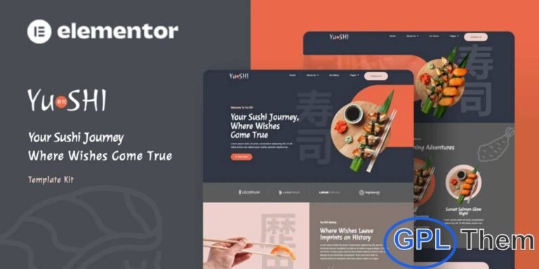 Yushi – Sushi Food Elementor Template Kit Yushi is a beautifully designed Elementor Template Kit created for sushi restaurants, Japanese cuisine eateries, food delivery services, and modern dining websites. This template combines elegance and functionality, offering clean layouts that highlight your menu, chef specials, restaurant story, and customer reviews in a visually engaging way.