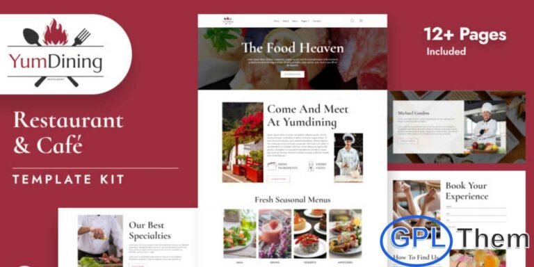 Yumdining – Restaurant & Café Elementor Template Kit Yumdining is a stylish and modern Elementor Template Kit crafted for restaurants, cafés, bistros, and food businesses looking to build an impressive online presence. Its visually appealing and mouth-watering design helps you showcase your menu, specialties, chef profiles, and dining experience in the most captivating way.