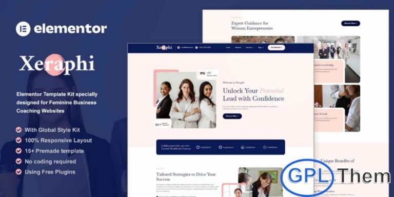 Xeraphi – Feminine Business Coaching Elementor Template Kit Xeraphi is a beautifully crafted Elementor Template Kit designed for feminine business coaching, life coaching, wellness coaching, and consulting websites. Its elegant and modern layout offers a professional way to showcase coaching programs, services, workshops, and personal branding. Fully responsive and easy to customize, Xeraphi ensures your website looks flawless on all devices.