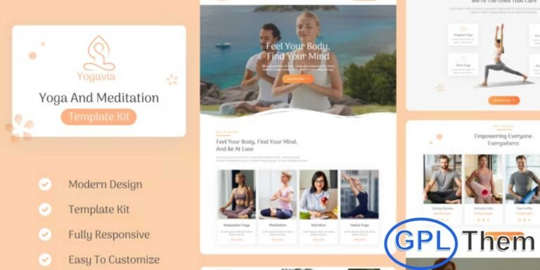 Yogavia – Yoga & Meditation Elementor Template Kit Yogavia is a beautifully structured and fully responsive Elementor Template Kit designed for yoga studios, meditation centers, fitness clubs, wellness classes, massage therapy services, and holistic health businesses. With clean, calming layouts, it allows you to effortlessly showcase class schedules, instructor profiles, wellness programs, and studio facilities.
