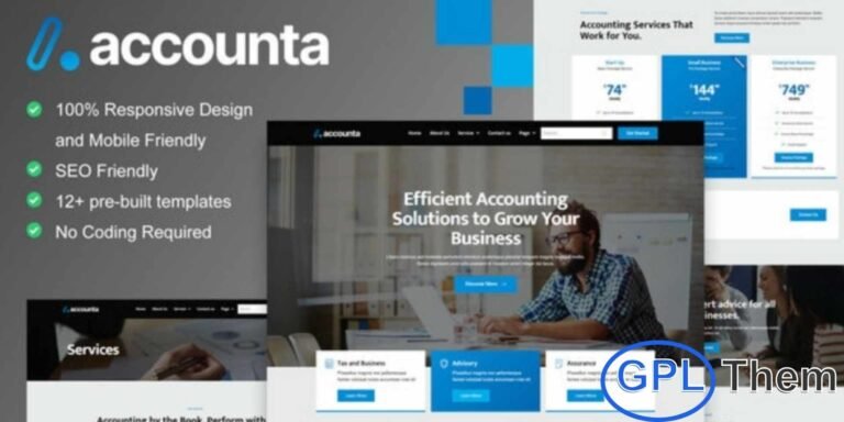 Accounta – Accounting Firm Elementor Template Kit Accounta is a modern and professional Elementor Template Kit designed specifically for accounting firms, finance consultants, tax advisors, and investment service providers. Featuring a clean, contemporary layout with a professional look, this template kit allows you to showcase your services, expertise, and client solutions effectively.