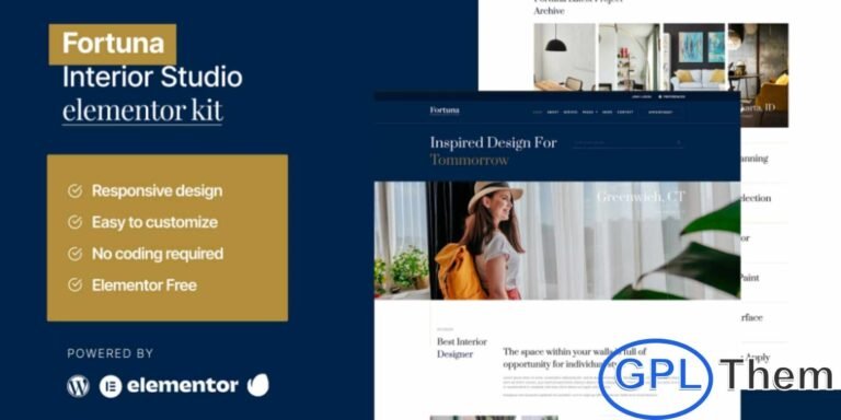 Fortuna – Interior Design Service Elementor Template Kit Fortuna is a modern and professional Elementor Template Kit designed for interior designers, home design services, architectural firms, and real estate professionals. Featuring a clean, elegant, and visually appealing layout, Fortuna allows you to showcase projects, services, and expertise with style.