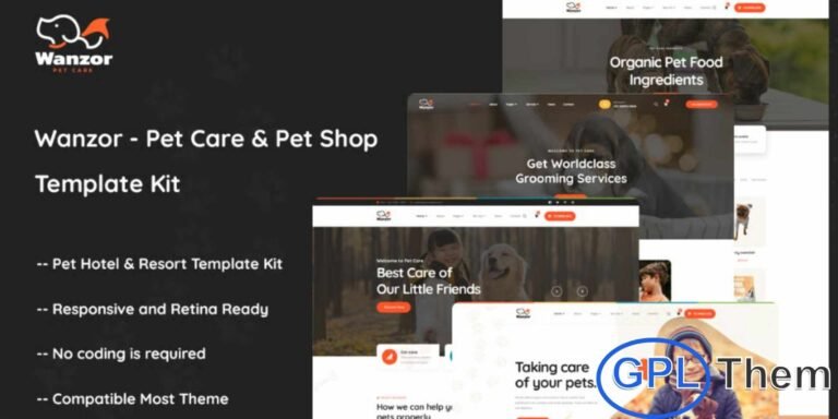Wanzor – Pet Care & Pet Shop Elementor Pro Template Kit Wanzor is a beautifully crafted Elementor Pro Template Kit designed for pet care businesses, pet shops, grooming centers, and pet boarding services. With its clean, lively, and visually engaging design, Wanzor helps you build a professional website that showcases your services with warmth and personality.