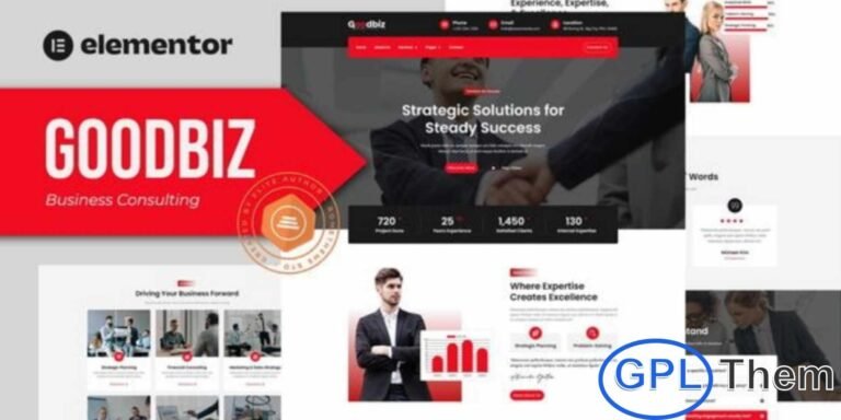 Goodbiz – Business Consulting Elementor Template Kit Goodbiz is a professionally designed Elementor Template Kit crafted for modern business consulting websites. This versatile kit provides a complete set of templates perfect for consultants, corporate agencies, financial advisors, accountants, insurance brokers, and a wide range of business-focused industries. With its sleek and contemporary design, Goodbiz ensures your website looks polished, professional, and fully responsive on every device.