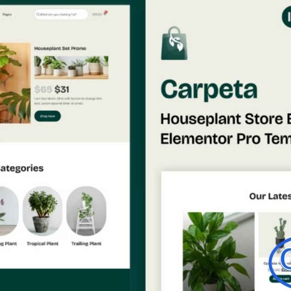 Carpeta – Houseplant Store eCommerce Elementor Pro Template Kit Carpeta is a beautifully designed Elementor Pro Template Kit crafted for houseplant stores, garden plant shops, flower boutiques, and nature-inspired eCommerce businesses. With its clean, modern, and refreshing layout, this template kit helps you create an engaging online store that highlights your products with elegance.