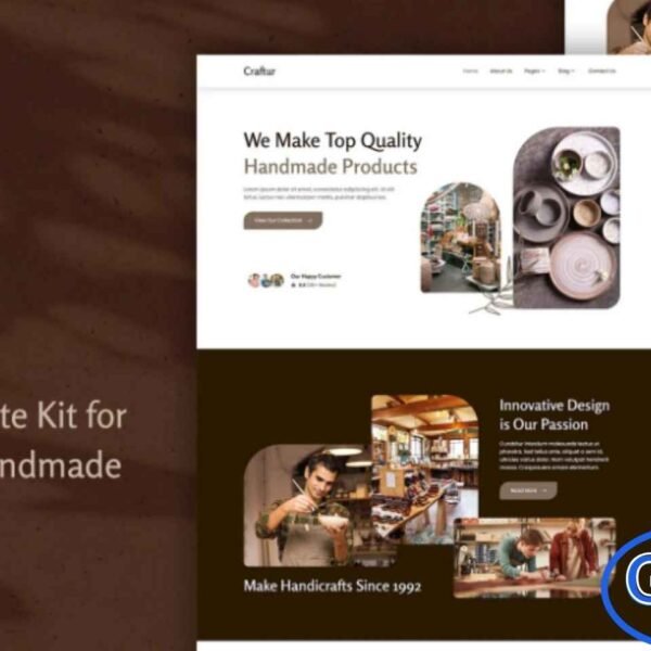 Craftur – Craftsman & Handmade Products Elementor Template Kit Craftur is a beautifully crafted Elementor Template Kit designed specifically for artisans, handmade product sellers, DIY creators, and craft-focused businesses. Its clean, warm, and creative layout helps you present your handcrafted goods, design showcases, home décor items, and accessories with a professional touch.