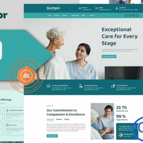 Gompo – Nursing Home Elementor Template Kit Gompo is a professionally designed Elementor Template Kit crafted specifically for retirement and elderly care services. Perfect for Home Nursing, Senior Care, Elderly Home Care, Retirement Homes, Clinics, Hospitals, and other healthcare-related businesses, this kit offers a modern and compassionate design that highlights trust and professionalism.