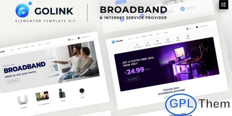 Golink – Broadband & Internet Service Provider Elementor Template Kit Golink is a modern, responsive Elementor Template Kit designed specifically for broadband and internet service providers. With its clean layout and professional design, this kit makes it easy to build a high-quality website that showcases your internet plans, network solutions, and service coverage.