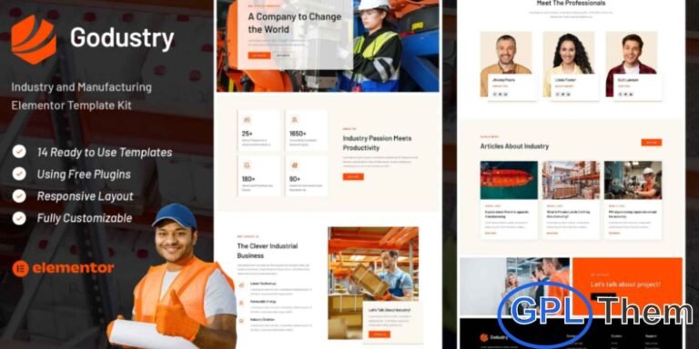 Godustry – Industry & Manufacturing Elementor Template Kit Godustry is a modern and fully responsive Elementor Template Kit designed specifically for Industry and Manufacturing websites. Perfect for construction companies, manufacturing businesses, engineering firms, oil companies, and other industrial enterprises, Godustry offers a clean, professional, and contemporary design that highlights your services and projects effectively.