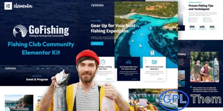 Go Fishing – Fishing Club & Outdoor Community Elementor Template Kit Go Fishing is a modern and responsive Elementor Template Kit crafted for fishing clubs, hunting clubs, and outdoor activity communities. It’s also perfect for travel blogs, sports clubs, or fishing tour agencies. With its stylish and user-friendly design, Go Fishing delivers an engaging online experience for your visitors.