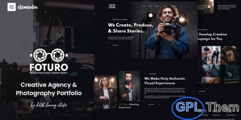 Foturo – Photography Portfolio & Creative Agency Elementor Template Kit Foturo is a modern and visually striking Elementor Template Kit designed for creative agencies, photographers, and professionals looking to showcase their portfolio. Perfect for displaying projects, services, and creative work, Foturo combines clean layouts with a professional design to make your website stand out.