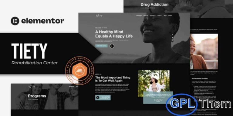 Tiety – Addiction Recovery & Rehabilitation Center Elementor Template Kit Tiety is a professionally designed Elementor Template Kit crafted for addiction recovery centers, rehabilitation clinics, and mental health care facilities. It also fits perfectly for hospitals, dermatology clinics, nursing care units, ambulance services, and other medical institutions. With a clean, modern, and compassionate design, this kit helps you build a trustworthy online presence for your healthcare services.
