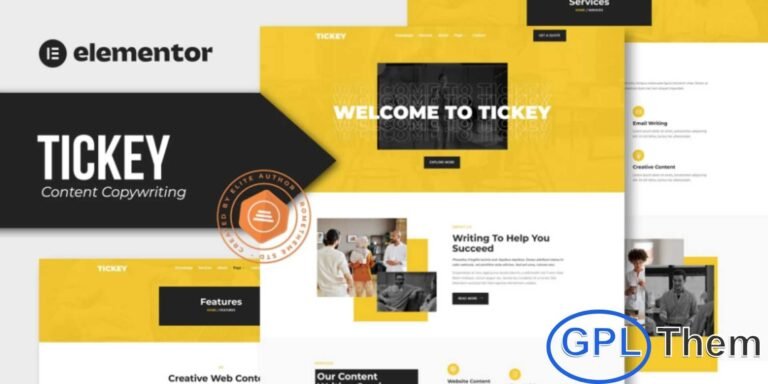 Tickey – Content Copywriting Services Elementor Template Kit Tickey is a modern and professionally crafted Elementor Template Kit designed for content copywriting services, creative agencies, and personal portfolios. With 10+ pre-built templates, this kit offers a clean, responsive, and highly customizable design that helps you build a compelling online presence.