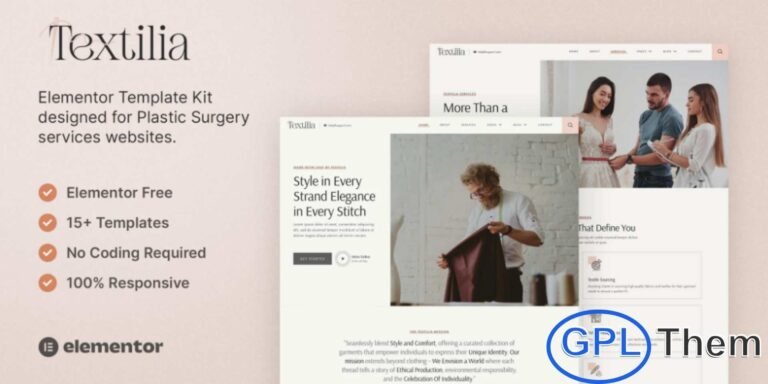 Textilia – Textile & Garment Industry Elementor Template Kit Textilia is a modern and professionally crafted Elementor Template Kit designed to help you build a high-quality website for textile and garment industry businesses. Whether you run a textile manufacturing unit, fabric factory, clothing company, or any related industrial service, this kit offers a clean and powerful layout to showcase your brand effectively.