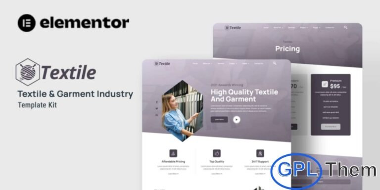 Textiles – Garment Industry Elementor Template Kit Textiles is a professionally crafted Elementor Template Kit designed to help you build a modern and engaging website for garment and textile-related businesses. Perfect for clothing manufacturers, fabric suppliers, and apparel companies, this kit allows you to create a polished online presence quickly and effortlessly.