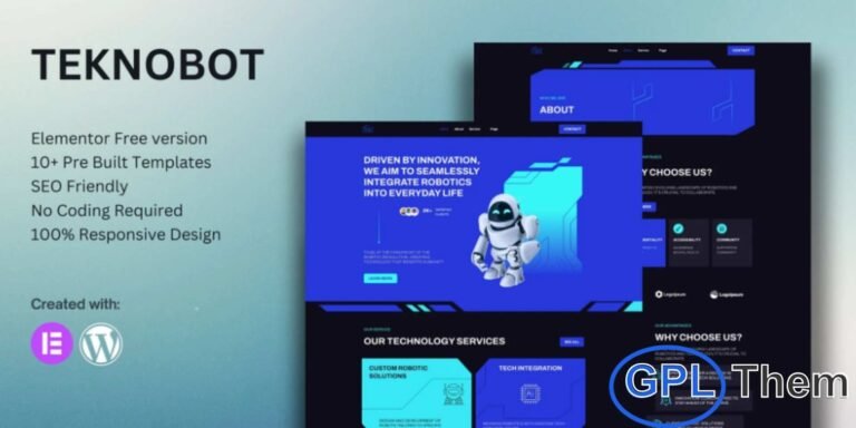 Teknobot – AI & Robotics Elementor Template Kit Teknobot is a modern and SEO-friendly Elementor Template Kit crafted for AI, robotics, and tech-driven businesses. Designed for use with the free version of Elementor, this kit includes clean, professional layouts that make it easy to create a high-impact website without coding.