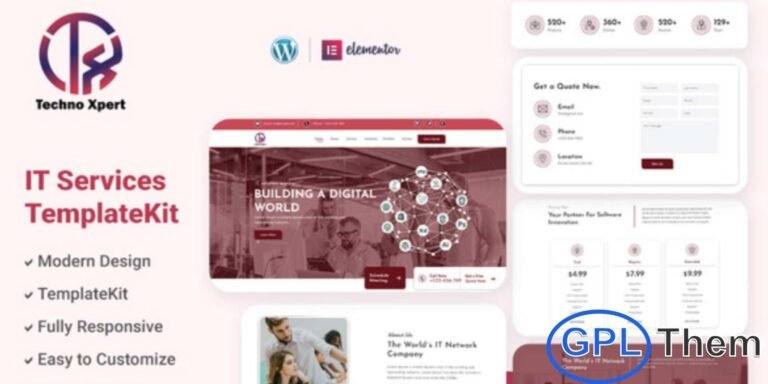Techno Xpert – Software Agency & IT Solutions Service Elementor Template Kit Techno Xpert is a professionally crafted Elementor Template Kit designed for software agencies, IT service providers, technology startups, and digital solution companies. With its clean and modern layout, this kit helps you build a powerful online presence that highlights your services, portfolio, and technical expertise.