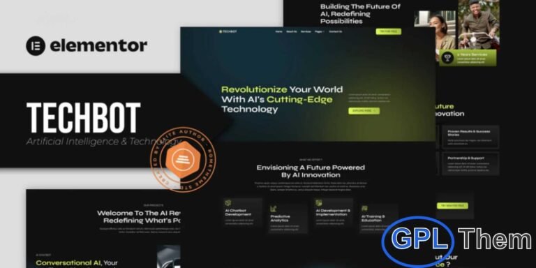 Techbot – Artificial Intelligence & Technology Services Elementor Template Kit Techbot is a professionally designed Elementor Template Kit crafted specifically for Artificial Intelligence and Technology Services websites. It offers a clean, modern, and innovative layout perfect for AI startups, machine learning platforms, tech service providers, data engineering companies, and automation-focused businesses. Built using Elementor’s intuitive drag-and-drop editor, Techbot makes it effortless to create a high-quality website without writing a single line of code.