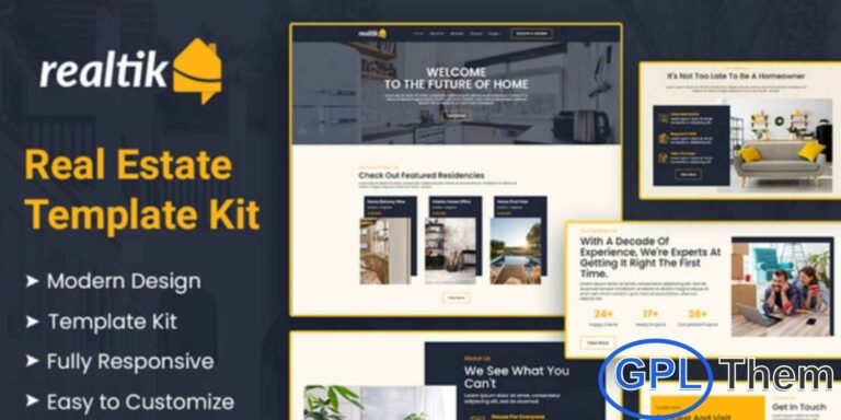 Realtik – Real Estate & Property Sales Elementor Template Kit Realtik is a modern and professional Elementor Template Kit designed for real estate agencies, property sellers, and realtors. Ideal for creating websites focused on buying, selling, and renting properties, Realtik provides a sleek and engaging platform to impress potential clients.