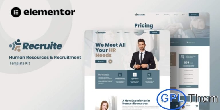 Recruite – Human Resources & Recruitment Elementor Template Kit Recruite is a professional and modern Elementor Template Kit designed for HR agencies, recruitment firms, and staffing companies. Ideal for creating a fully functional website, this kit helps you showcase job openings, company culture, team profiles, and recruitment services with ease.