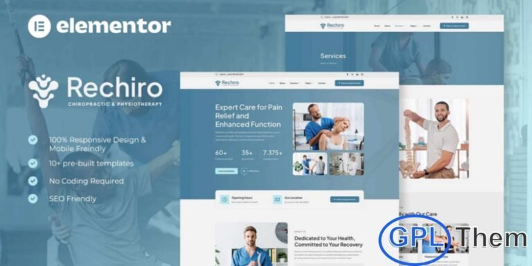 Rechiro – Chiropractic & Physiotherapy Elementor Template Kit Rechiro is a modern and professional Elementor Template Kit designed for chiropractic clinics, physiotherapy centers, and wellness service providers. Perfect for websites offering chiropractic care, sports injury rehabilitation, posture correction, injury prevention, physiotherapy, and counseling services, Rechiro helps you create a professional online presence effortlessly.