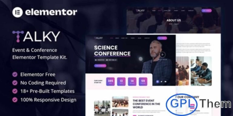 Talky – Event & Conference Elementor Template Kit Talky is a modern and professional Elementor Template Kit designed for event organizers, conference planners, and meetup coordinators. Perfect for creating visually appealing websites, Talky helps you showcase events, schedules, speakers, venues, and ticketing information with ease.