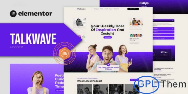 Talkwave – Podcaster Elementor Template Kit Talkwave is a modern and professional Elementor Template Kit designed specifically for podcasters, podcast services, and music streaming websites. Ideal for showcasing episodes, hosts, playlists, and subscription options, Talkwave helps you create an engaging online presence for your podcast or audio platform.
