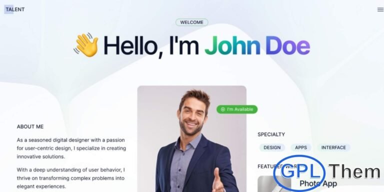 Talent – Personal Portfolio & Resume Elementor Template Kit Talent is a sleek and modern Elementor Template Kit designed for creating professional personal portfolio and resume websites. Ideal for freelancers, designers, creatives, and professionals, this template kit allows you to showcase your skills, experience, projects, and achievements with style and clarity.