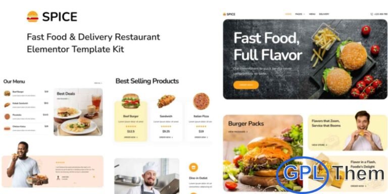 Spice – Fast Food & Delivery Restaurant Elementor Template Kit Spice is a dynamic and modern Elementor Template Kit designed for creating professional Fast Food & Delivery Restaurant websites with ease. Built using the powerful Elementor Page Builder, this kit allows you to launch a stunning restaurant site without writing a single line of code.