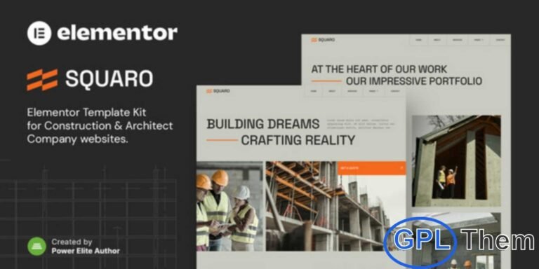 Squaro – Modern Construction & Architect Elementor Template Kit Squaro is a sleek and modern Elementor Template Kit designed to help you build a professional WordPress website for construction companies, building contractors, architectural firms, real estate agencies, interior designers, renovation experts, and other related industries.