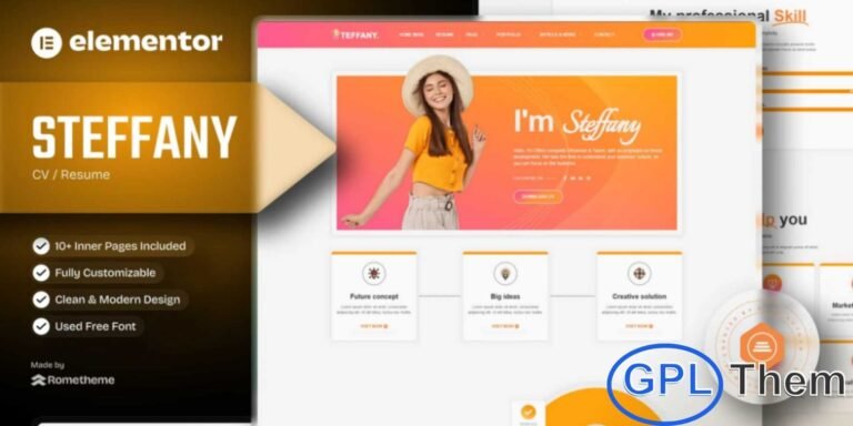 Steffany – CV Resume Elementor Pro Template Kit Steffany is a modern and minimalist CV & Resume Elementor Pro Template Kit designed to help professionals create a clean, polished, and impactful online presence. Packed with 14 pre-built templates, this kit offers a fully responsive layout and a clean visual style that works seamlessly across all devices.