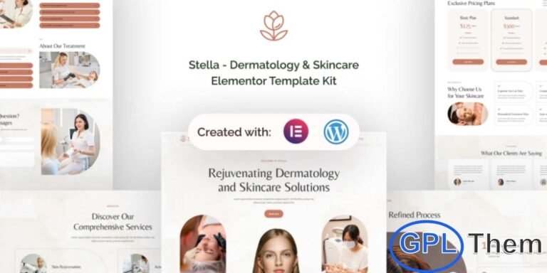 Stella – Dermatology & Skincare Elementor Template Kit Stella is a beautifully crafted Elementor Template Kit designed specifically for dermatology and skincare professionals. Built for WordPress using free plugins, this kit makes it effortless to create a polished, professional, and engaging website without any coding skills.