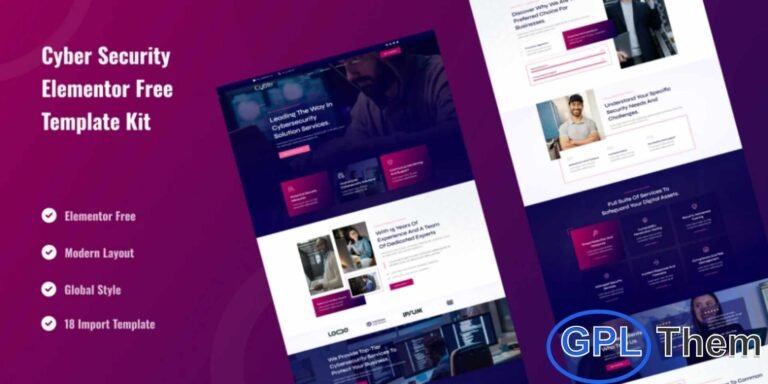 Sybergad – Cybersecurity Services Elementor Template Kit Sybergad is a modern and professional Cybersecurity Services Elementor Template Kit built to help security firms, IT consultants, and technology companies create a powerful online presence. Designed for the free version of Elementor, this kit delivers a clean, sharp, and tech-focused layout that highlights your expertise in digital protection.