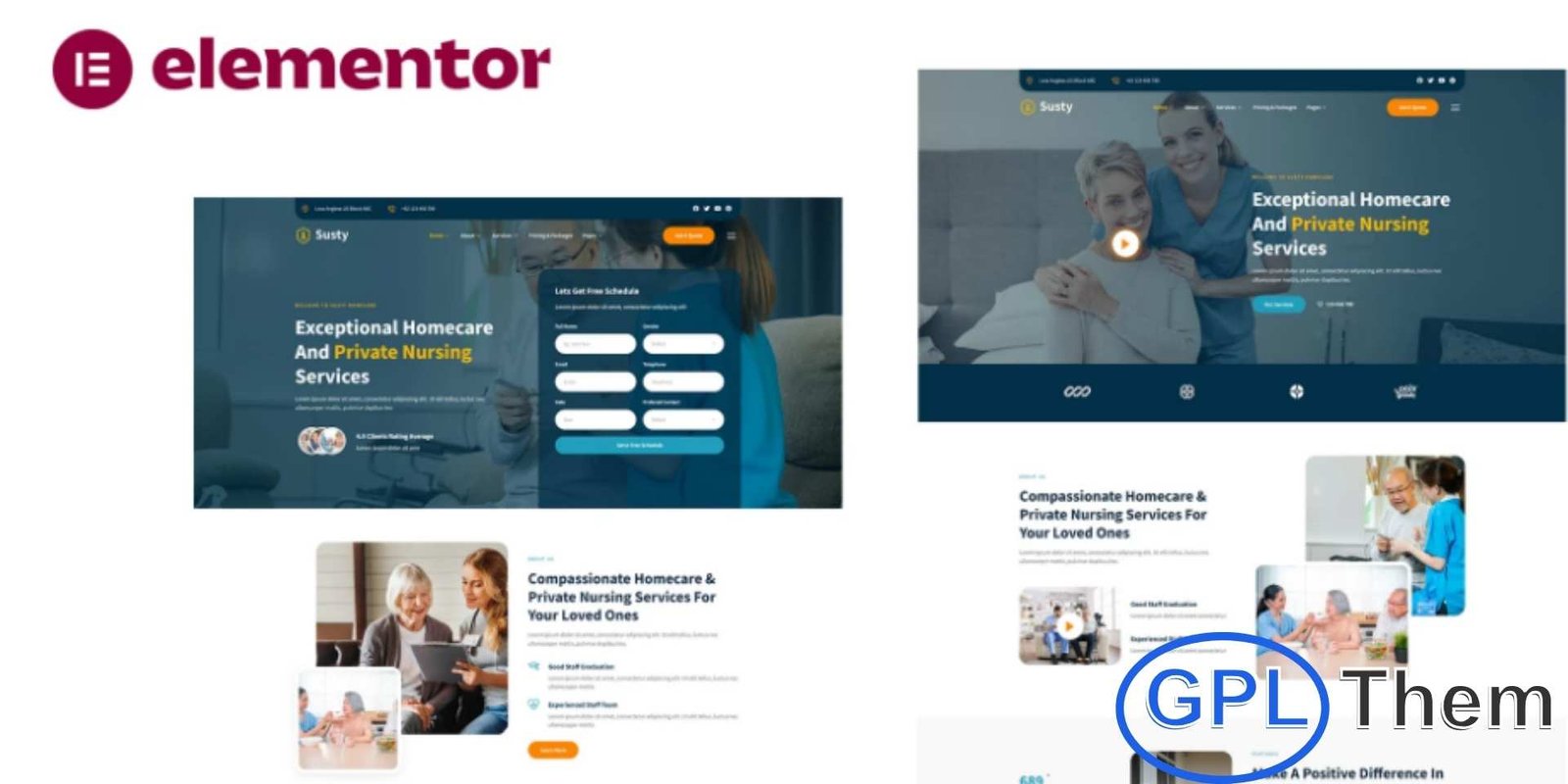 Susty – Homecare & Private Nursing Services Elementor Template Kit Susty – Homecare & Private Nursing Services Elementor Template Kit Susty is a beautifully designed Homecare & Private Nursing Services Elementor Template Kit crafted to help healthcare providers build a warm, trustworthy, and professional online presence. Perfect for senior care centers, elderly home care, retirement homes, and private nursing services, this kit offers a clean and compassionate layout tailored for health-related businesses.