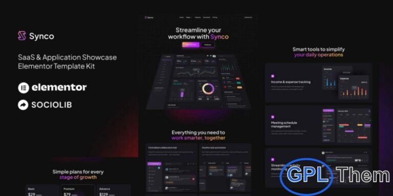 Synco – SaaS & Software Showcase Elementor Template Kit Synco is a modern Elementor Template Kit designed for showcasing SaaS products, software applications, and digital tools. Perfect for SaaS startups, IT services, app developers, cloud services, digital agencies, and software solutions, Synco allows you to create a professional, fully functional website with ease.