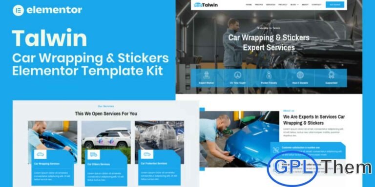 Talwin – Car Wrapping & Stickers Elementor Pro Template Kit Talwin is a modern and fully responsive Elementor Pro Template Kit designed for car wrapping, sticker services, and vehicle customization businesses. Perfect for automotive service providers, personal car shops, or company websites, Talwin features a clean, contemporary design with vibrant color combinations that capture attention.