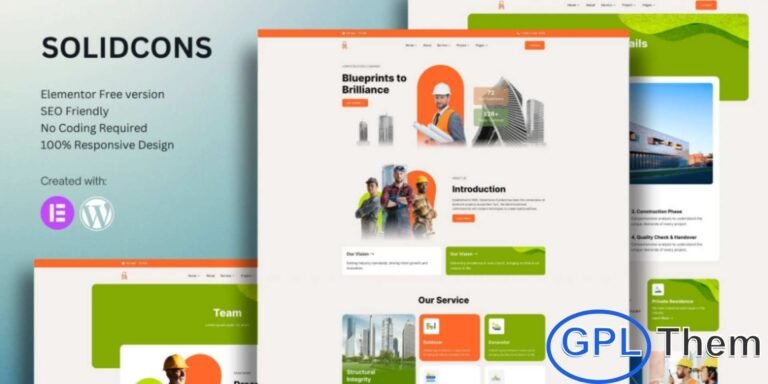 Solidcons – Construction & Industry Elementor Template Kit Solidcons is a modern Elementor Template Kit designed for construction, engineering, and industrial businesses. With fully responsive layouts and a clean, professional design, it allows you to create a strong online presence effortlessly. Perfect for construction companies, contractors, industrial services, and architecture firms, Solidcons works seamlessly with Elementor and is optimized for the free Hello Elementor theme.