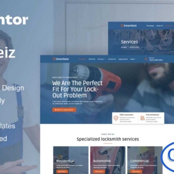 Smartkeiz – Locksmith Service Elementor Template Kit Smartkeiz is a modern and professionally designed Elementor Template Kit crafted for locksmiths, key makers, and home security service providers. With 12+ pre-built templates, this kit offers a clean and contemporary design that helps you build a trustworthy and high-performing website with ease.
