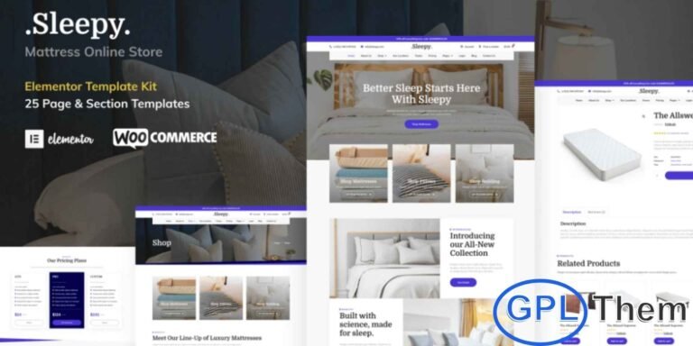 Sleepy – Mattress & Bedding Online Store Elementor Pro Template Kit Sleepy is a premium Elementor Pro Template Kit designed to help you build a professional and high-converting online store for mattresses, pillows, bedding, and sleep-related products. With its clean, modern, and calming design, this kit allows you to create a smooth shopping experience that highlights product quality and comfort.
