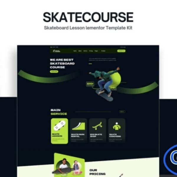 Skatecourse – Skateboard Lesson Elementor Kit Skatecourse is a modern Elementor Template Kit designed for skateboard lessons, skate schools, and training programs. With clean and professional layouts, it helps you build a visually appealing website that effectively showcases courses, instructors, schedules, and skateboarding events.