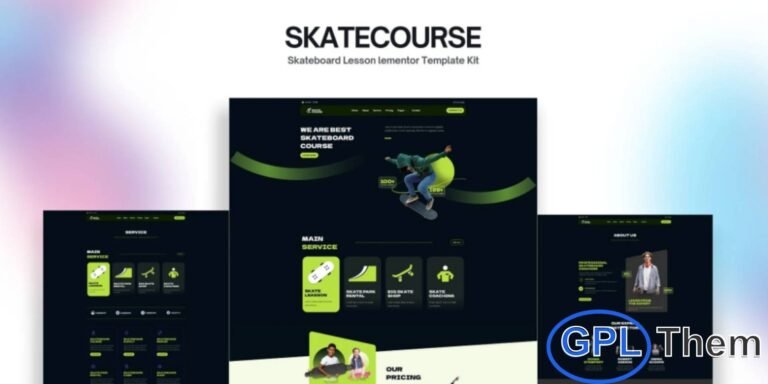 Skatecourse – Skateboard Lesson Elementor Kit Skatecourse is a modern Elementor Template Kit designed for skateboard lessons, skate schools, and training programs. With clean and professional layouts, it helps you build a visually appealing website that effectively showcases courses, instructors, schedules, and skateboarding events.