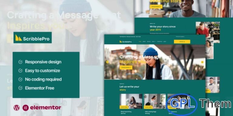 Scribble – Content Writing Service Elementor Template Kit Scribble is a professional Elementor Template Kit designed for content writing agencies, freelance writers, and copywriting services. Featuring a sleek and modern design, this kit helps you create a visually appealing and user-friendly website that effectively showcases your writing skills, services, and portfolio.