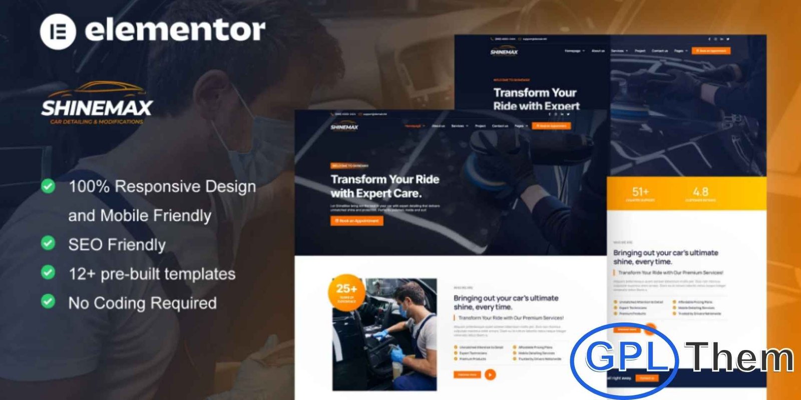ShineMax – Car Detailing & Repair Services Elementor Pro Template Kit ShineMax – Car Detailing & Repair Services Elementor Pro Template Kit ShineMax is a modern and professional Elementor Pro Template Kit designed for car detailing services, auto repair shops, and automotive businesses. Featuring 12+ pre-built templates with a clean and stylish design, ShineMax makes it easy to create a polished website that effectively showcases your services and expertise.