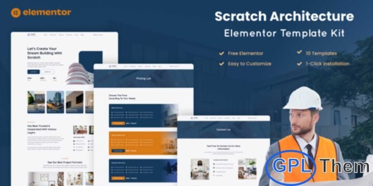 Scratch – Architecture Company Elementor Template Kit Scratch is a modern Elementor Template Kit designed specifically for architecture firms, design studios, and corporate businesses looking to showcase their projects and services professionally. With clean and elegant layouts, Scratch helps you create a visually appealing website that highlights your expertise, portfolio, and service offerings.