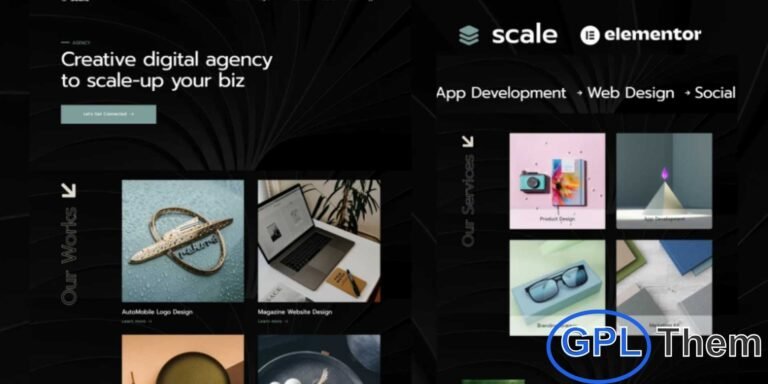 Scale – Creative Agency Elementor Template Kit Scale is a sleek and professional Elementor Template Kit designed for creative agencies, design studios, and digital service providers. Featuring a clean and modern dark-themed layout, Scale makes it easy to build a stylish and functional website that showcases your portfolio, services, and team.