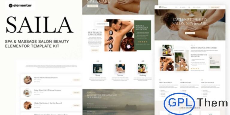 Saila – Spa & Massage Salon Elementor Template Kit Saila is a modern and elegant Elementor Template Kit designed for spas, massage salons, beauty clinics, wellness centers, and hair or makeup salons. With its clean and professional design, Saila makes it easy to create a visually appealing website that highlights your services, treatments, and client experiences.